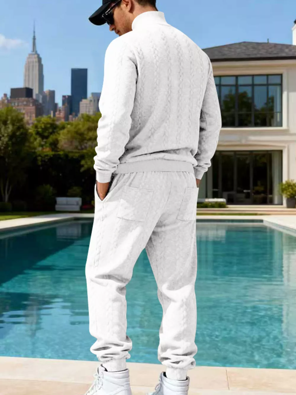 Men's Full Size Cable Knit Mock Neck Sweater and Joggers Set Plus Size, image 18
