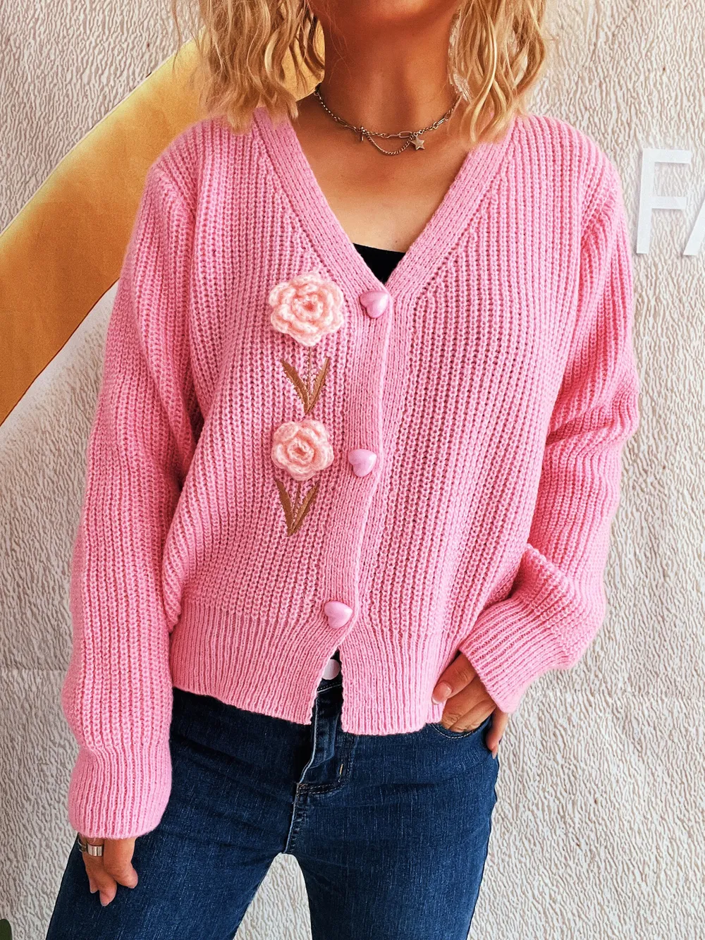 Flower V-Neck Button Up Cardigan, image 12