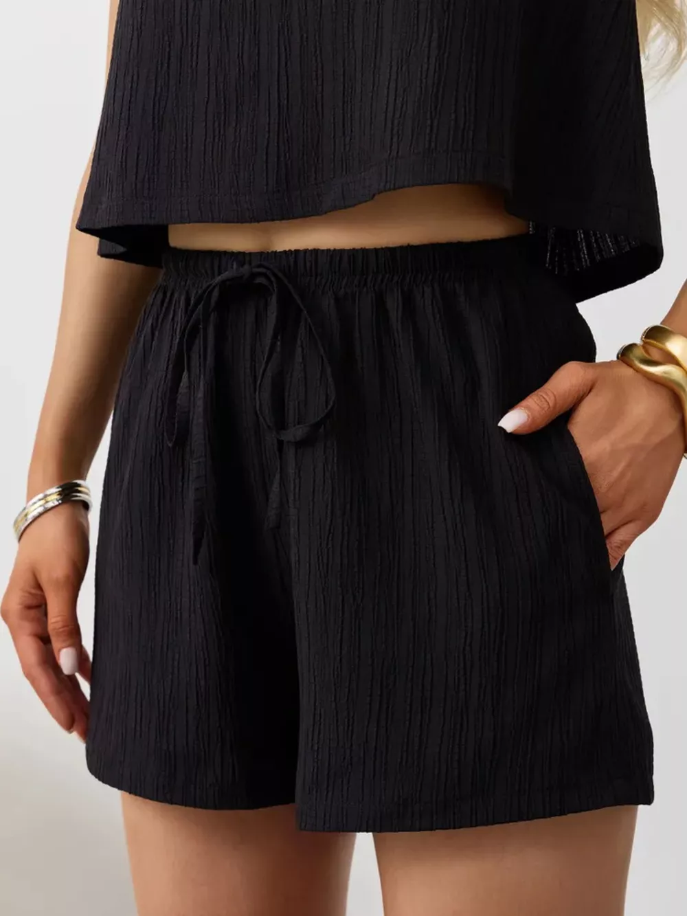 Textured Round Neck Tank and Shorts Set, image 17