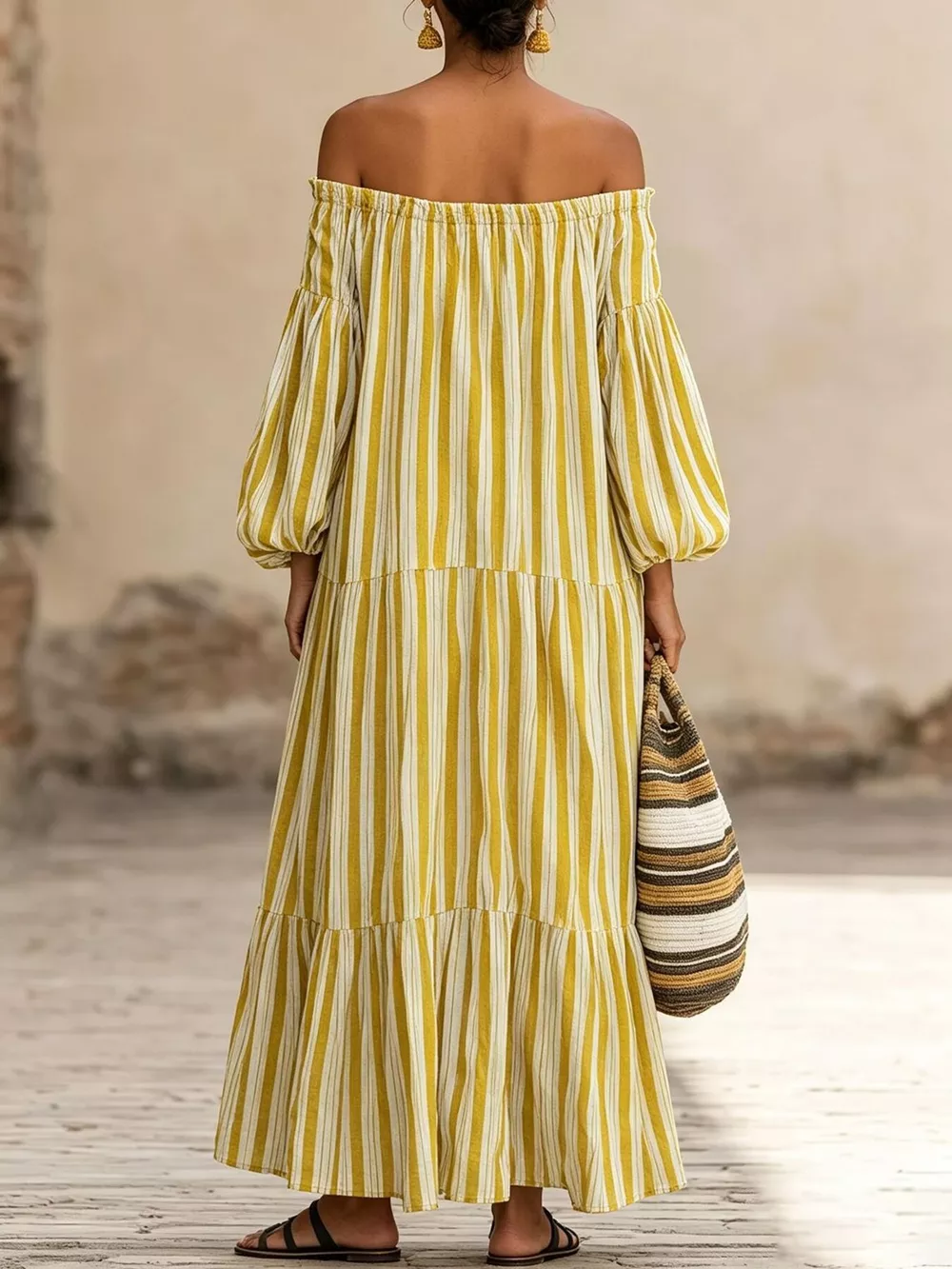 Off-Shoulder Striped Maxi Dress, image 8