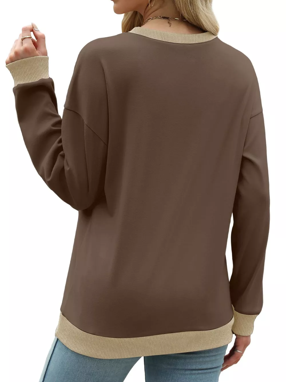 Contrast Trim Crew Neck Casual Sweatshirt, image 9