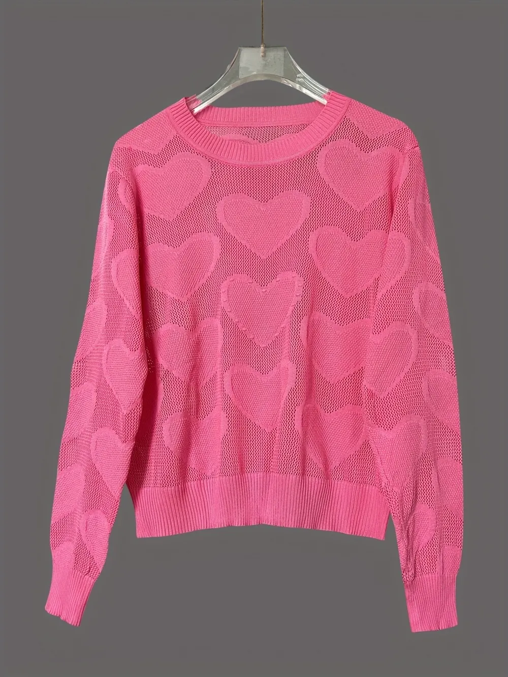 Heart Round Neck Long Sleeve Sweater, image 4