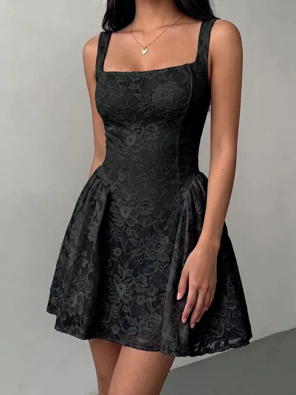 Floral Lace Square Neck Mini Dress