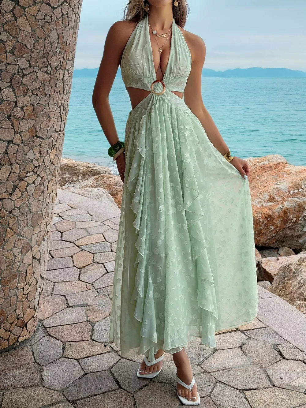 Ruffled Halter Neck Maxi Dress, image 3