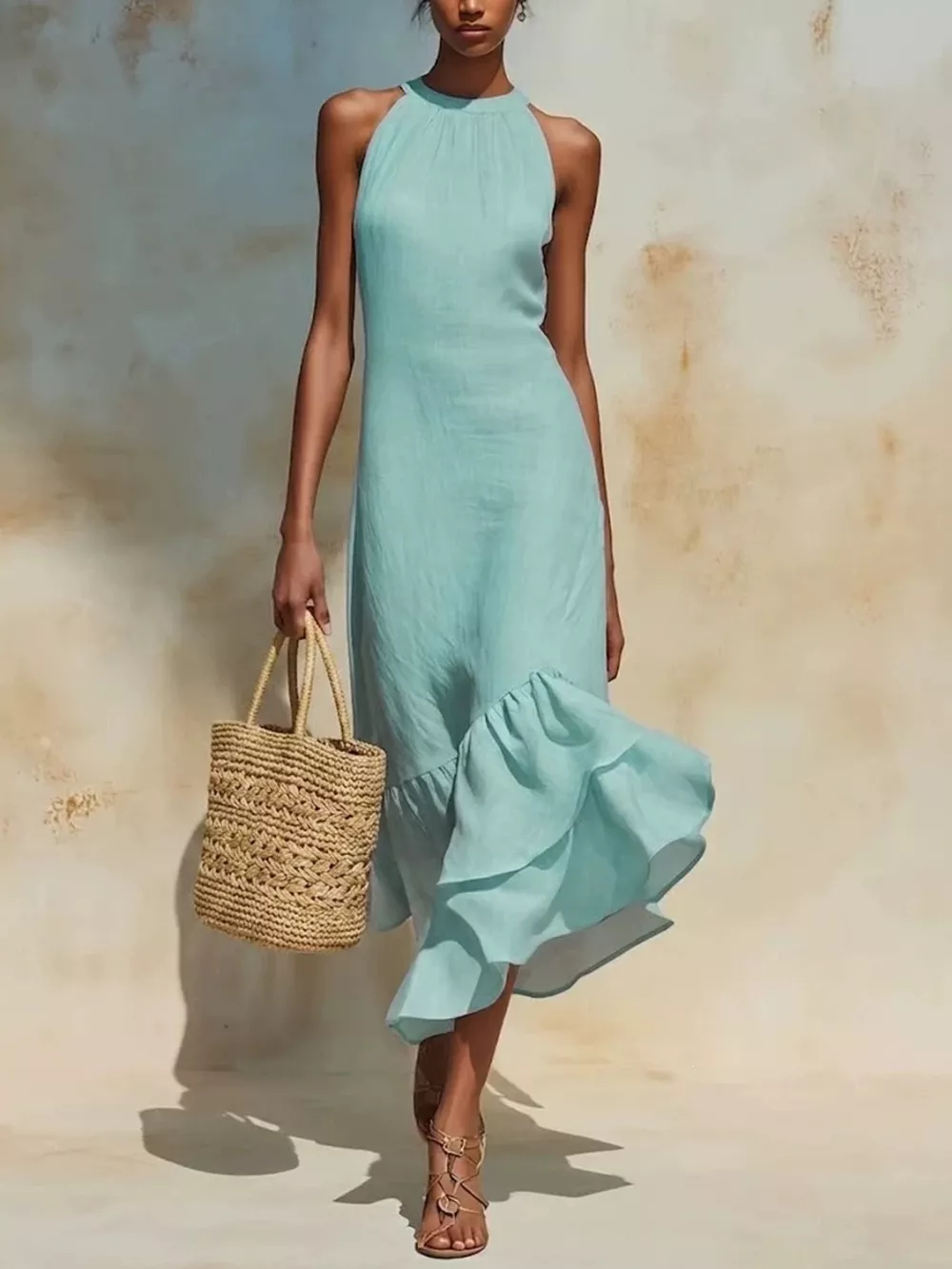 Full Size Ruffle Hem Sleeveless Midi Dress Plus Size, image 3
