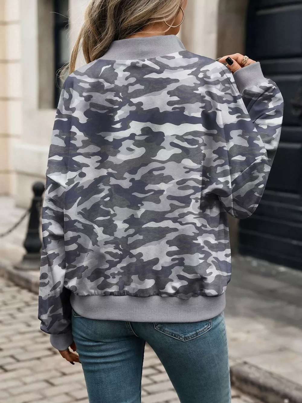 Printed Zip Up Long Sleeve Sweatshirt, image 24