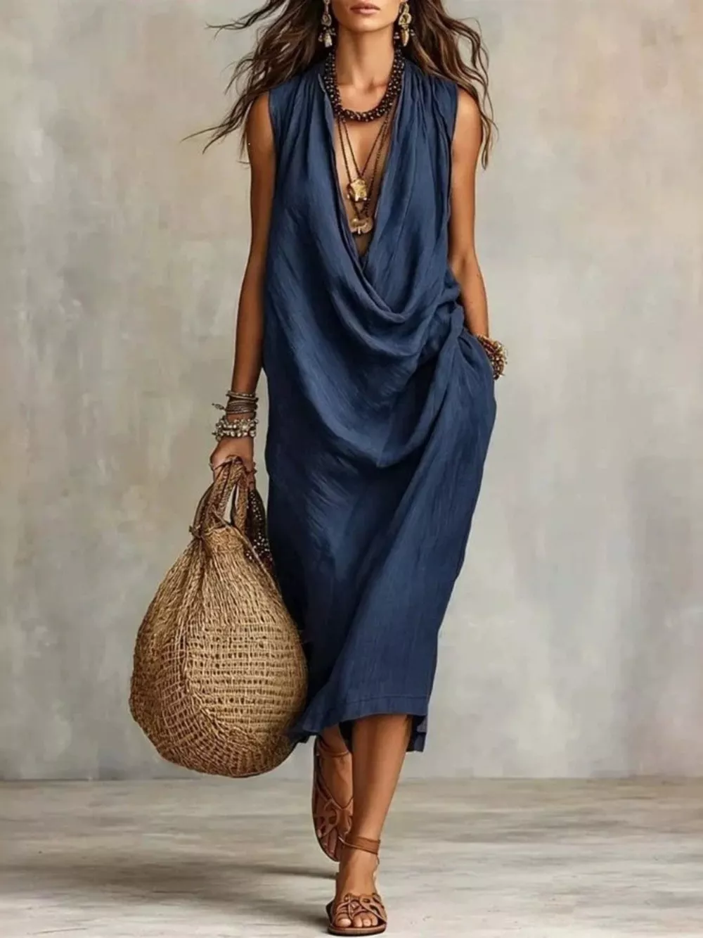 Full Size Cowl Neck Sleeveless Midi Dress Plus Size, image 6