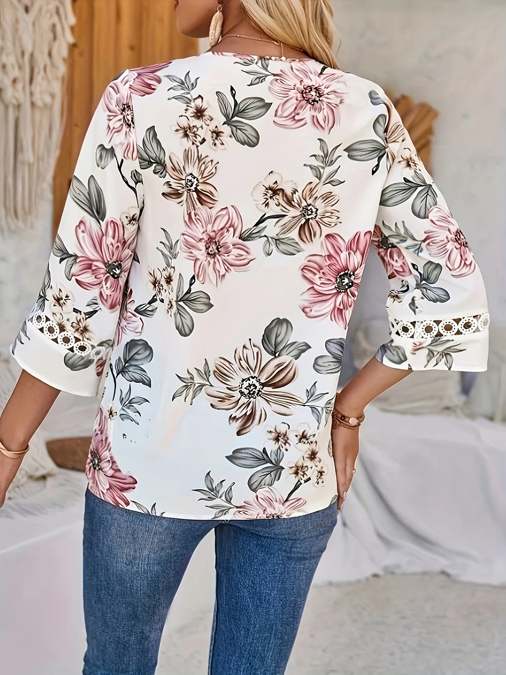 Floral Print V-Neck Blouse, image 3