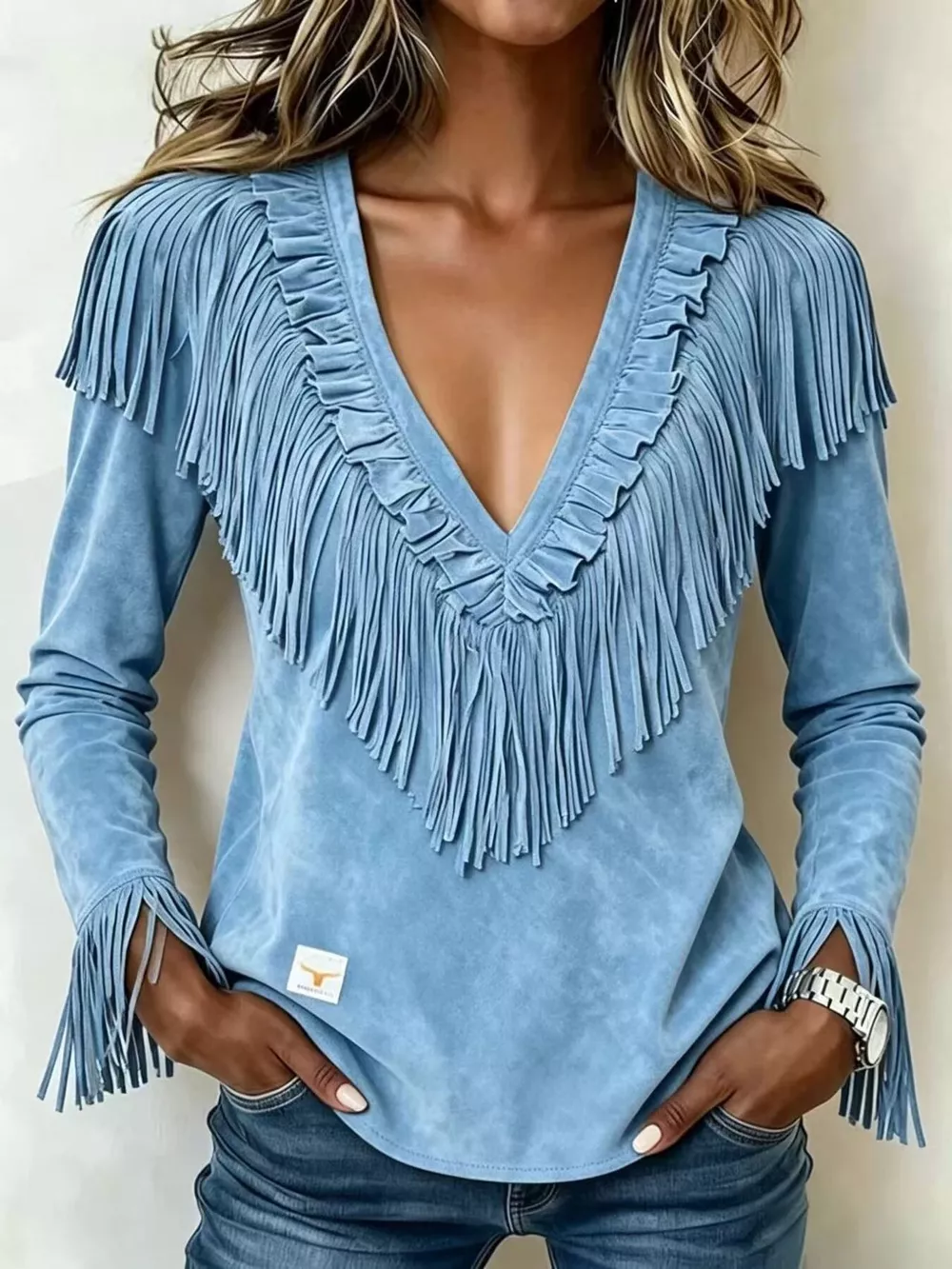 Fringed V-Neck Blouse, image 19