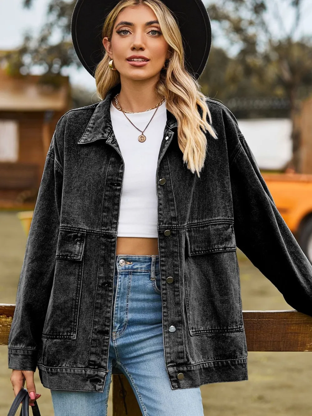 Oversized Button Up Denim Jacket with Hood, image 11