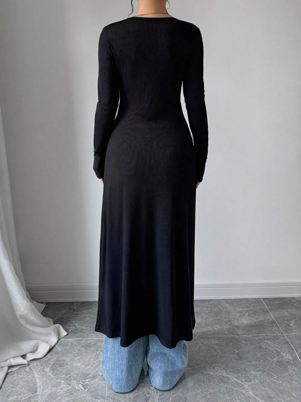 V-Neck Button-Front Longline Cardigan, image 4