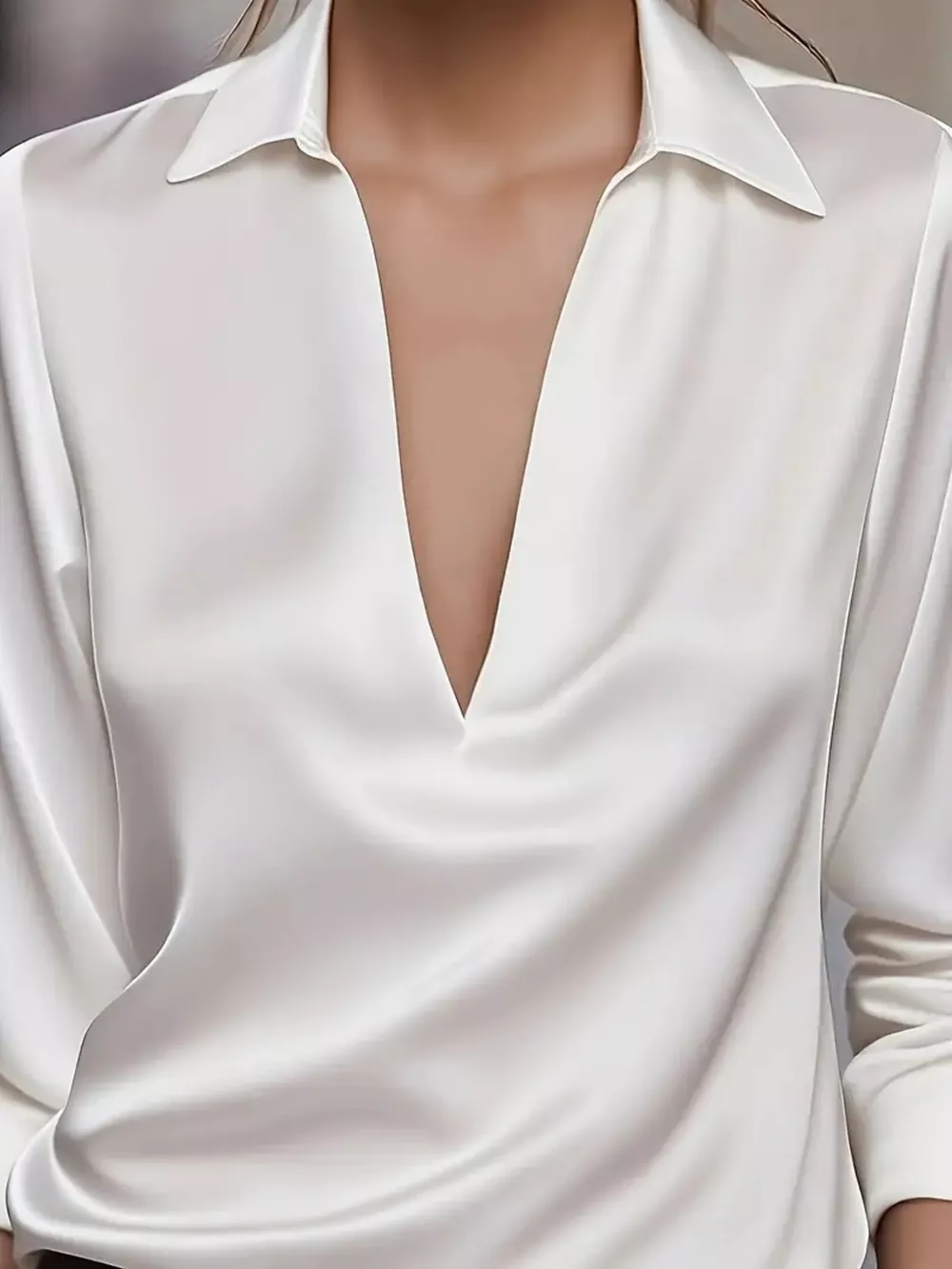 Elegant Deep V Long Sleeve Blouse, image 3