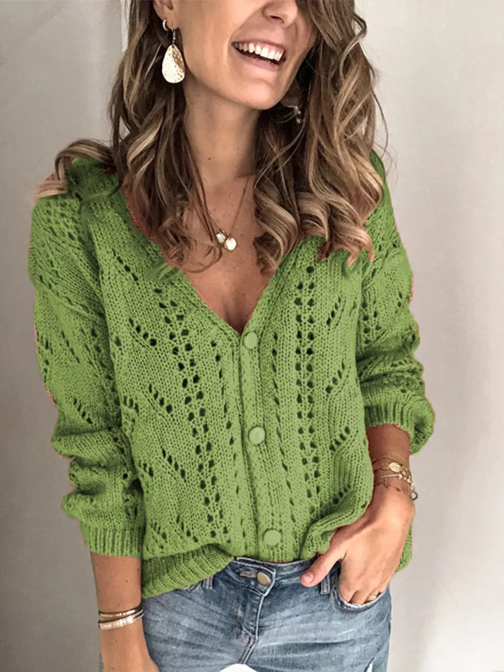 Openwork V-Neck Cardigan, image 3