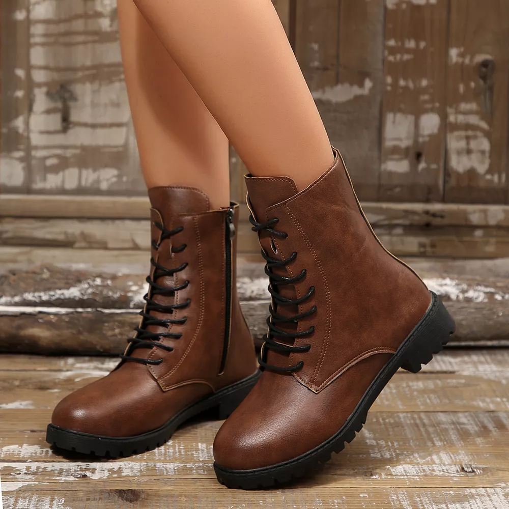 Round Toe Lace Up Boots, image 14