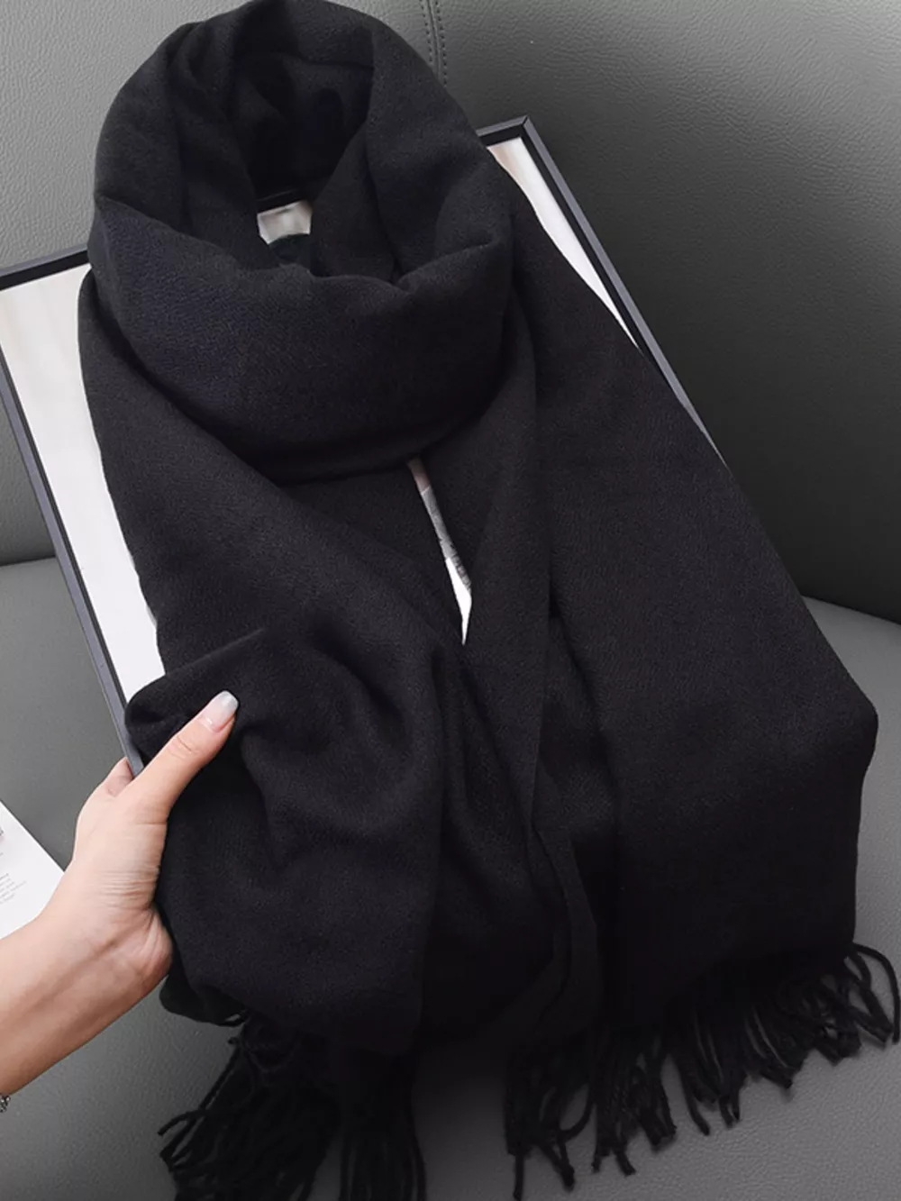 Solid Color Fringe Scarf