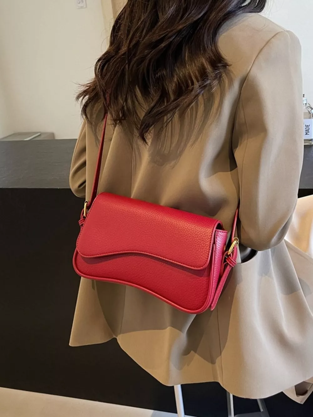 Solid Color Leather Crossbody Bag, image 3