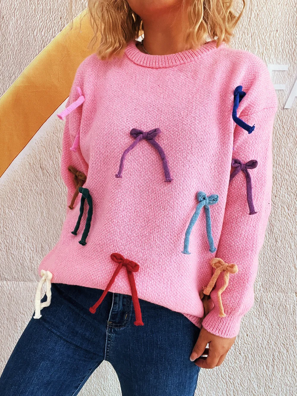 Colorful Bow Round Neck Sweater, image 6