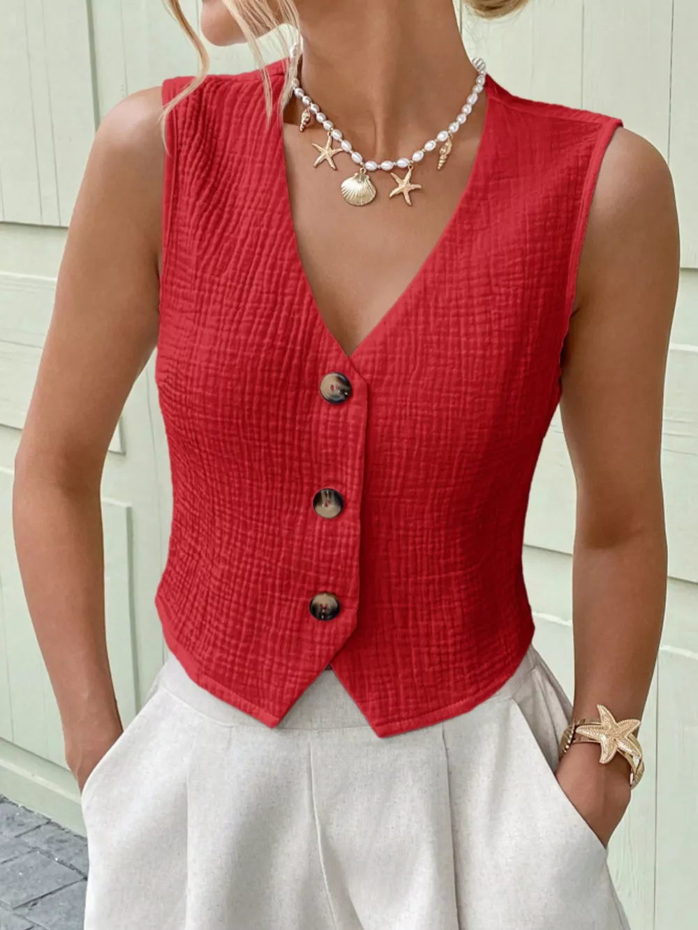 Textured Button-Front Vest, image 11