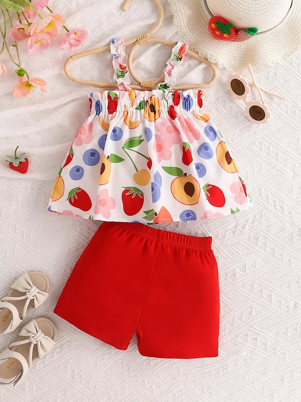 Children's Fruit Print Tank Top & Solid Shorts Set, image 7