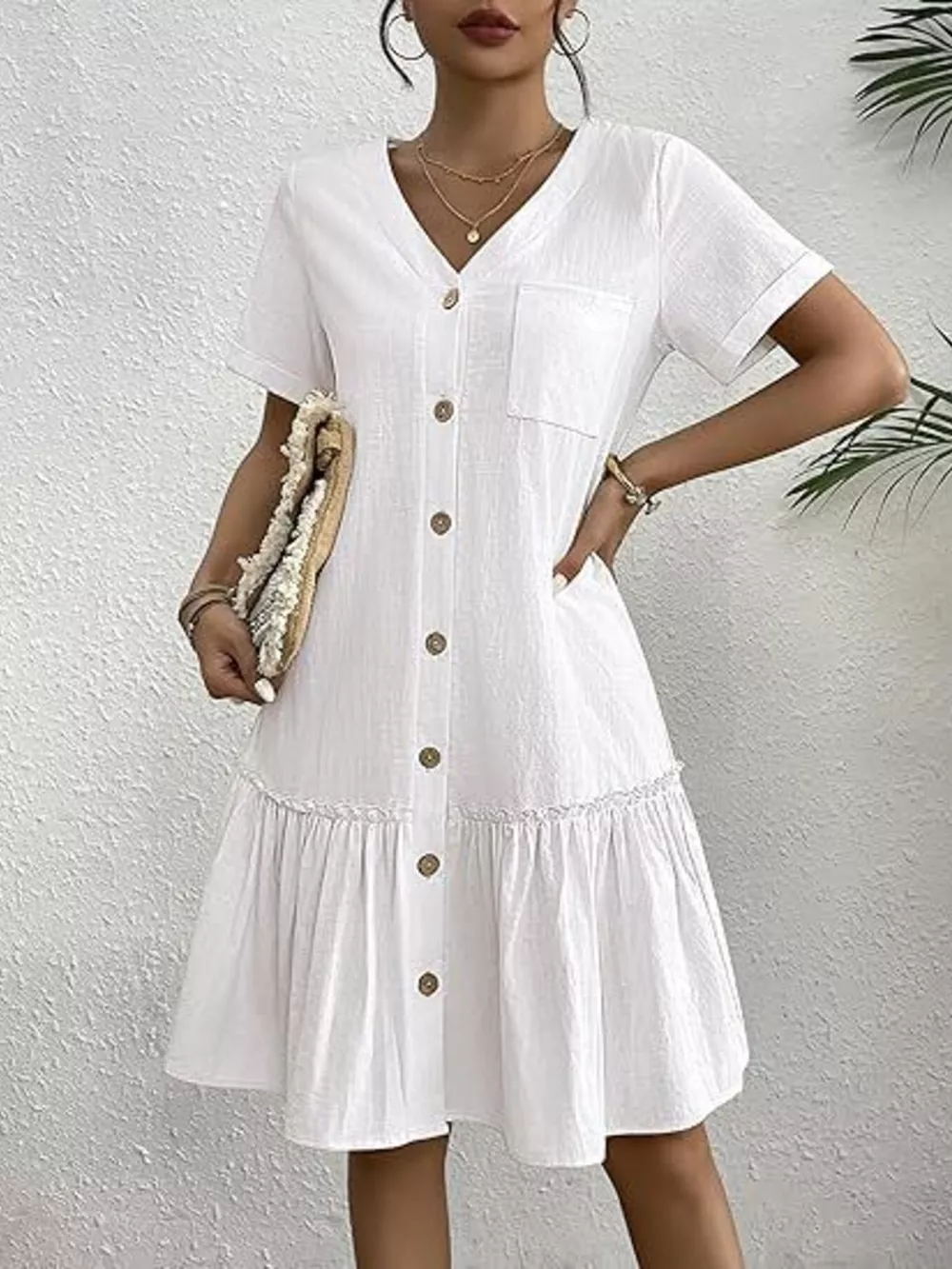 Full Size Button-Down Ruffle Hem Mini Dress Plus Size, image 12