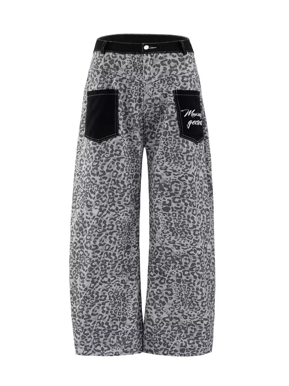 Men's Full Size Contrast Pockets Leopard Print Wide-Leg Jeans Plus Size
