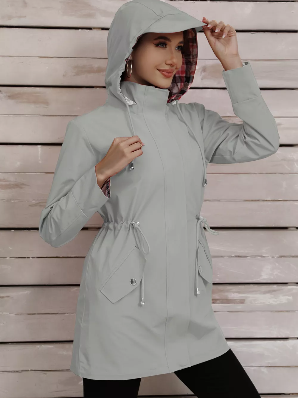 Drawstring Snap-Down Trench Coat, image 12