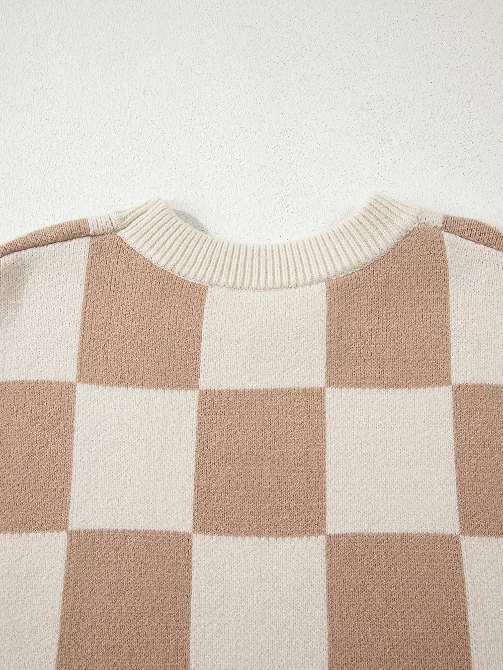 Checkered Pattern Ribbed Trim Knit Baggy Sweater, image 9