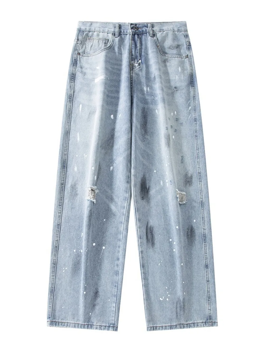 Men's Full Size Distressed Wide Leg Jeans Plus Size