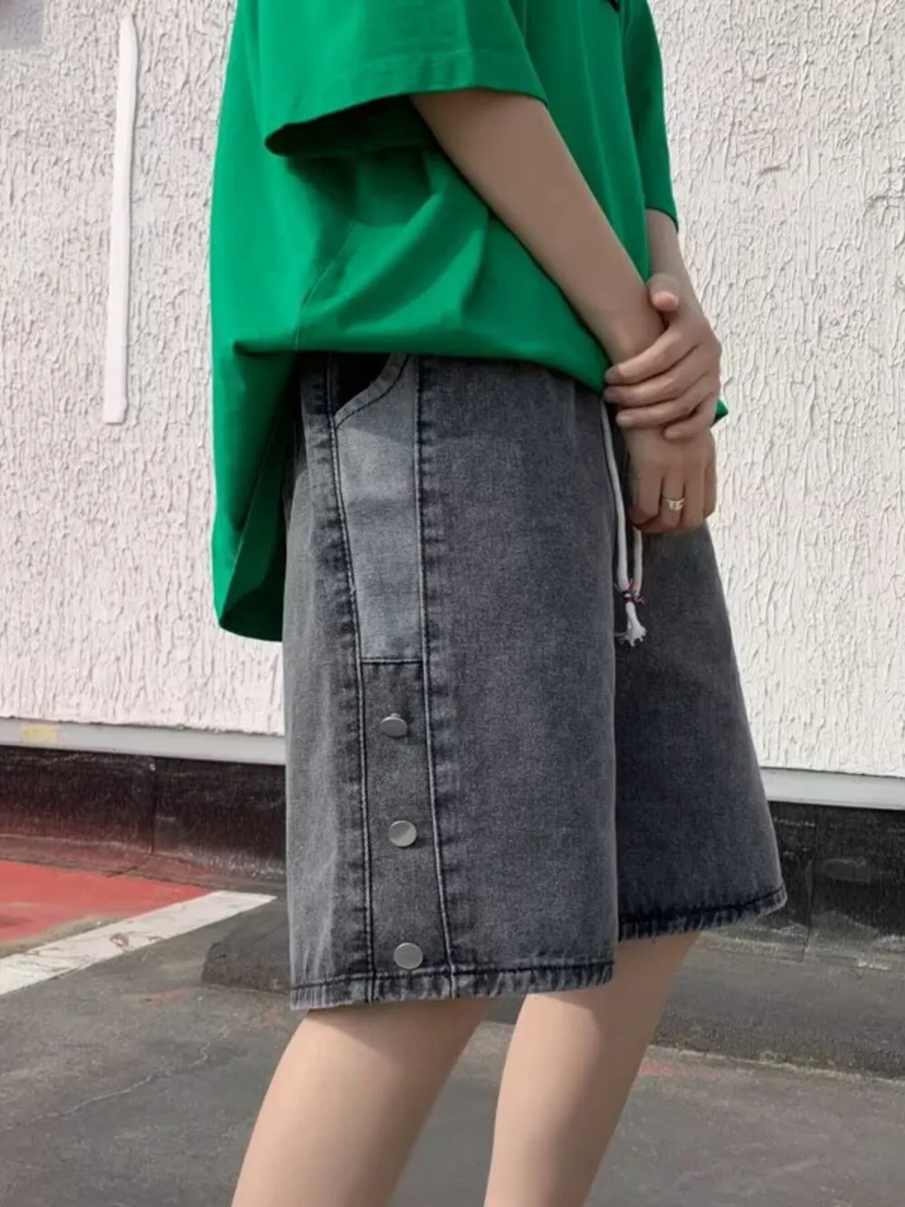 Men's Plus Size Casual Loose Fit Denim Shorts with Drawstring, image 5
