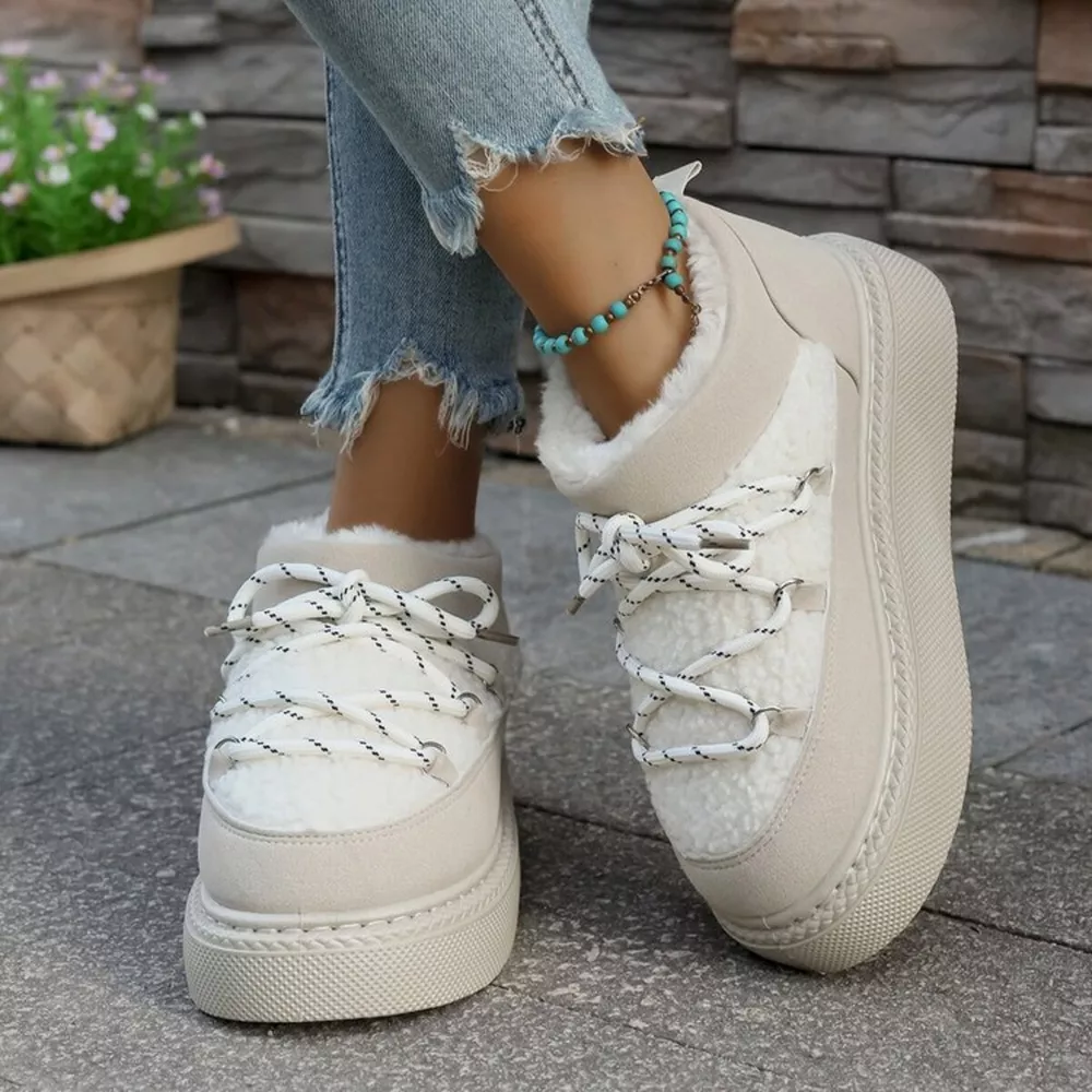 Cozy Plush Lined Lace-Up Platform Winter Boots, image 11