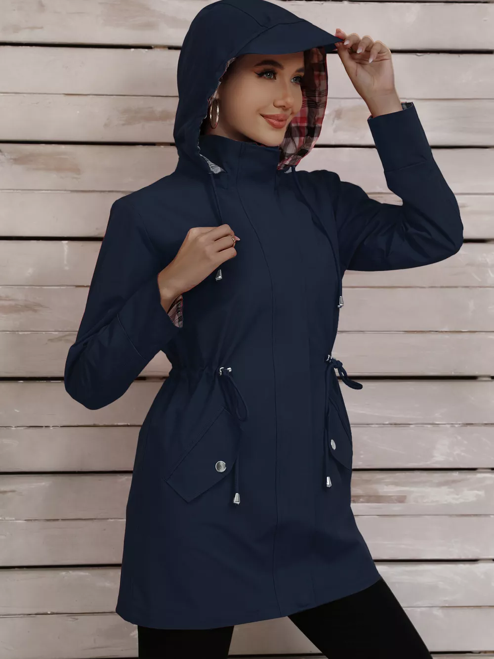 Drawstring Snap-Down Trench Coat, image 13