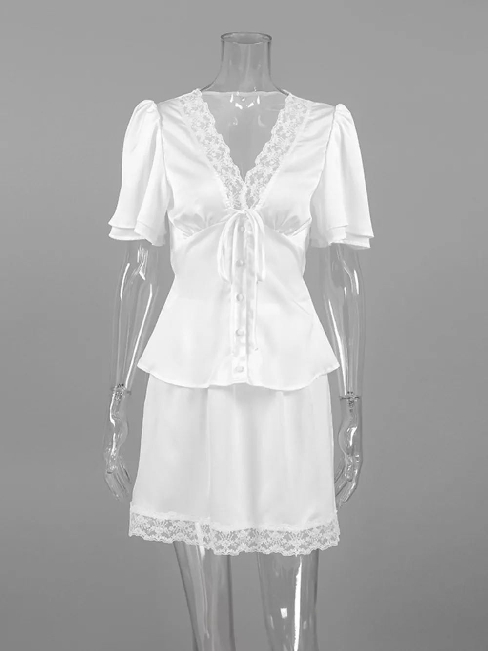 Lace Trimmed Top and Skirt Two-Piece Set, image 11