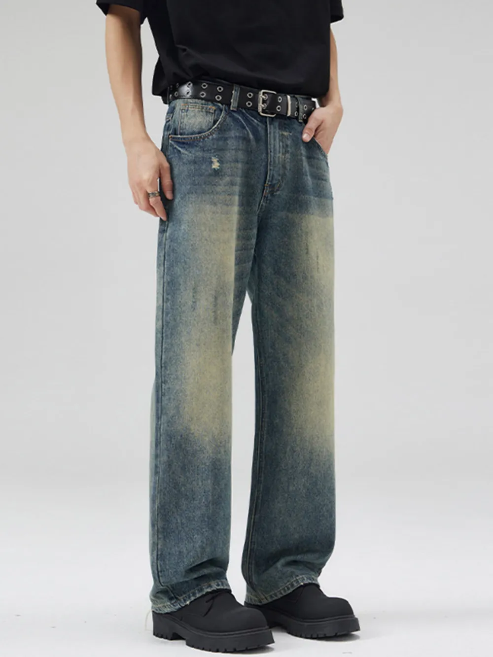 Men's Full Size Vintage Wash Wide Leg Jeans Plus Size, image 2