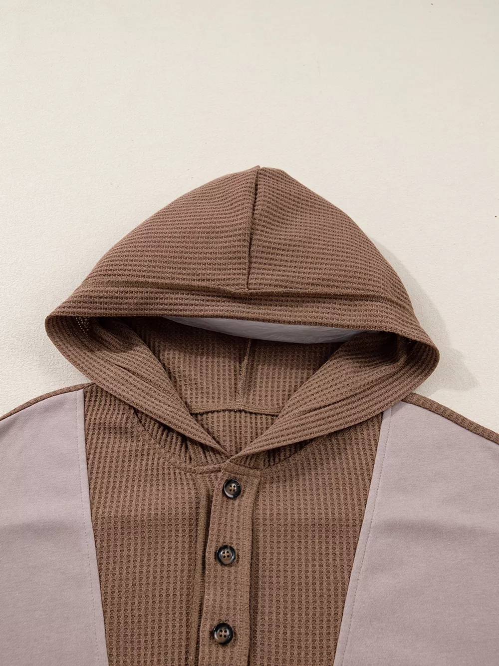 Oversize Waffle Patchwork Exposed Seam Casual Hoodie, image 4