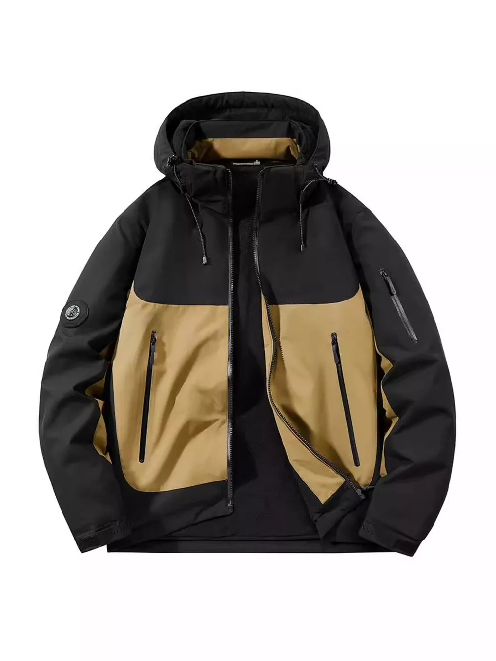 Men's Plus Size Hooded Color Block Windproof Jacket, image 4