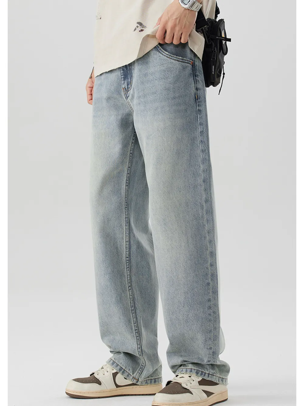 Men's Wash Wide Leg Jeans, image 5