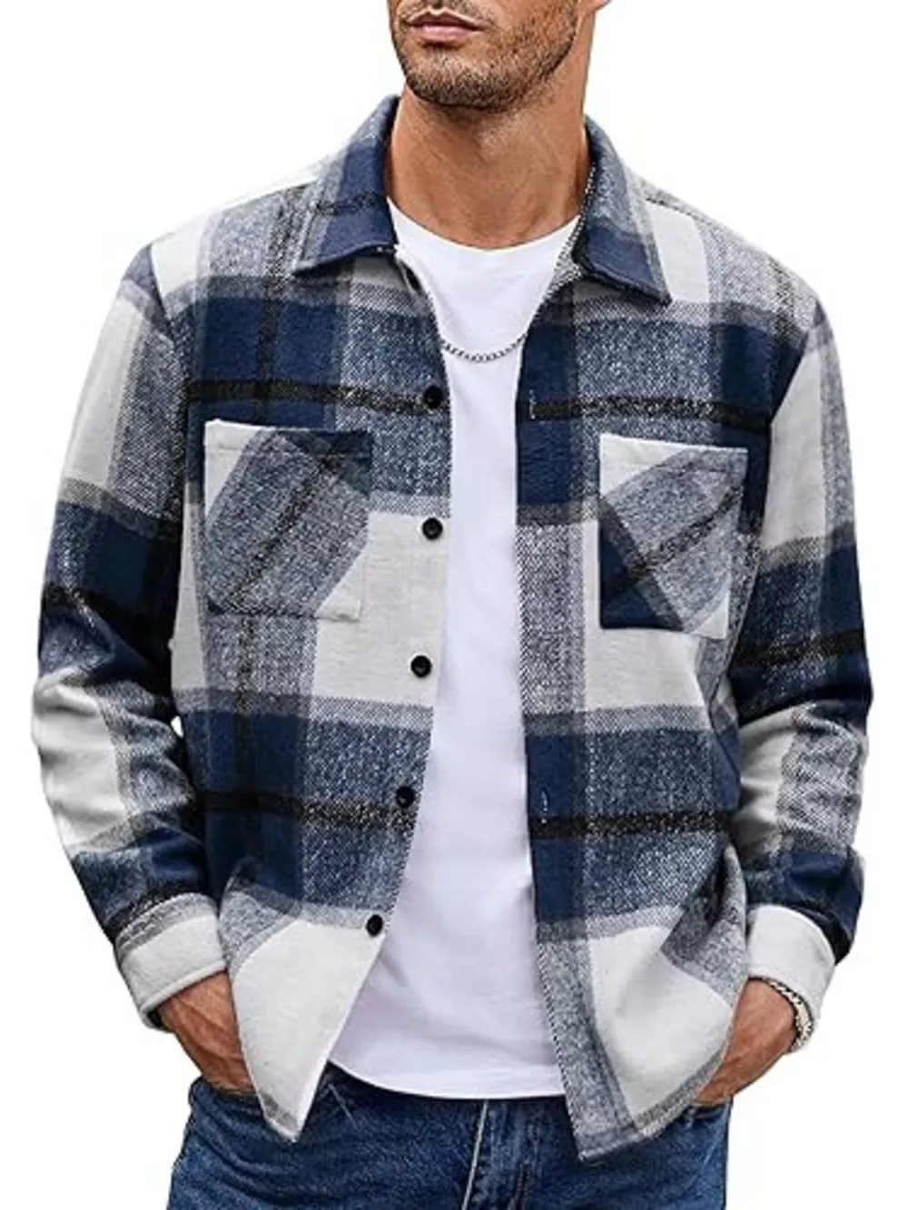 Men's Full Size Casual Plaid Button Up Shirt Plus Size, image 7