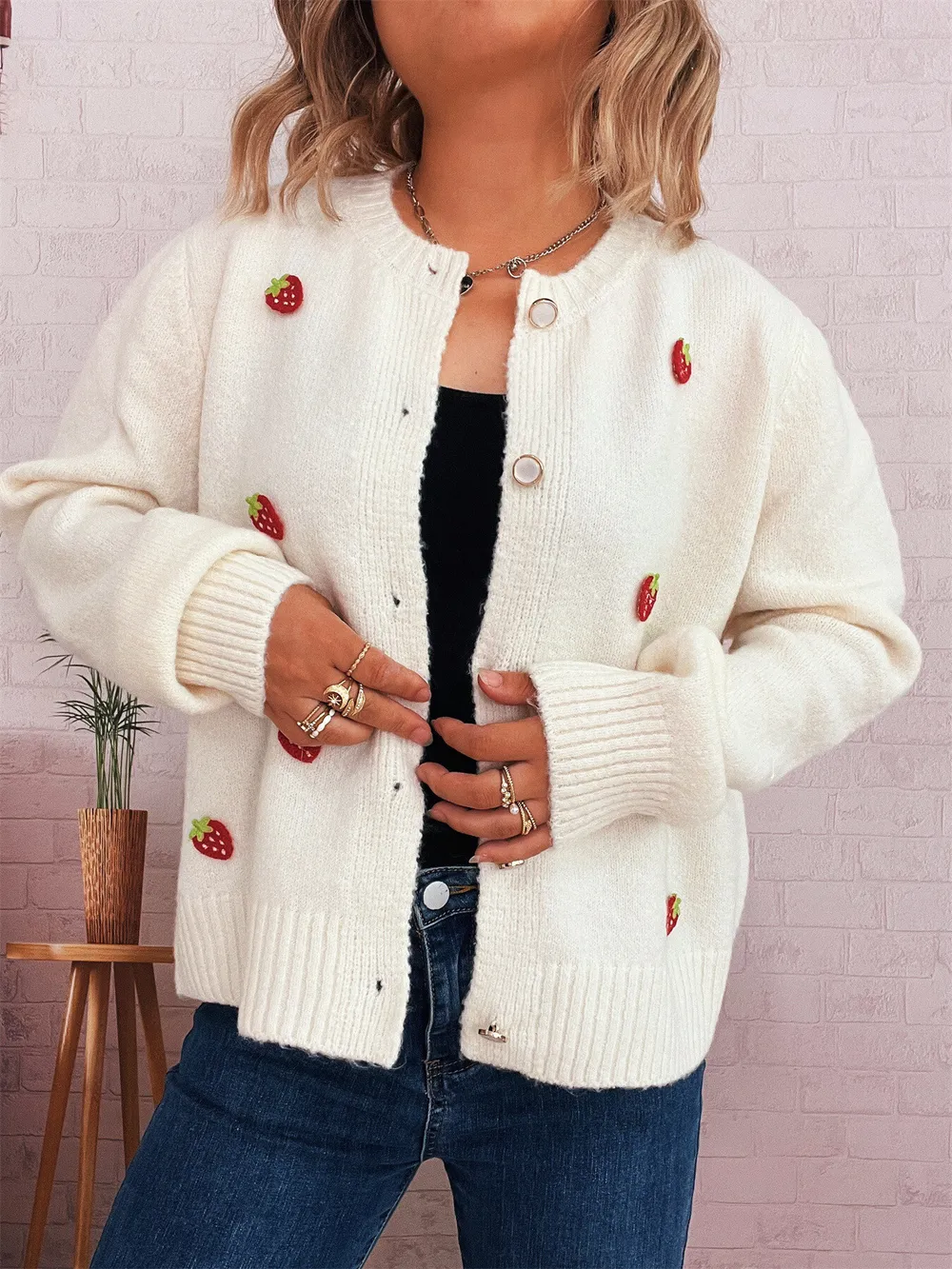 Strawberry Button Up Long Sleeve Cardigan, image 13