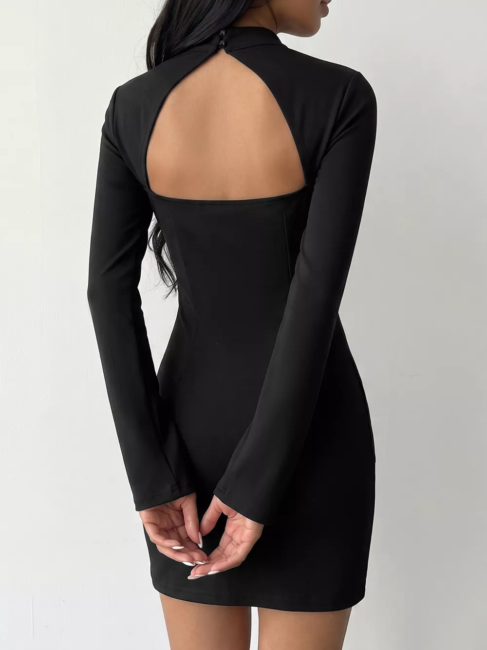 Cutout Back Long Sleeve Bodycon Mini Dress, image 6