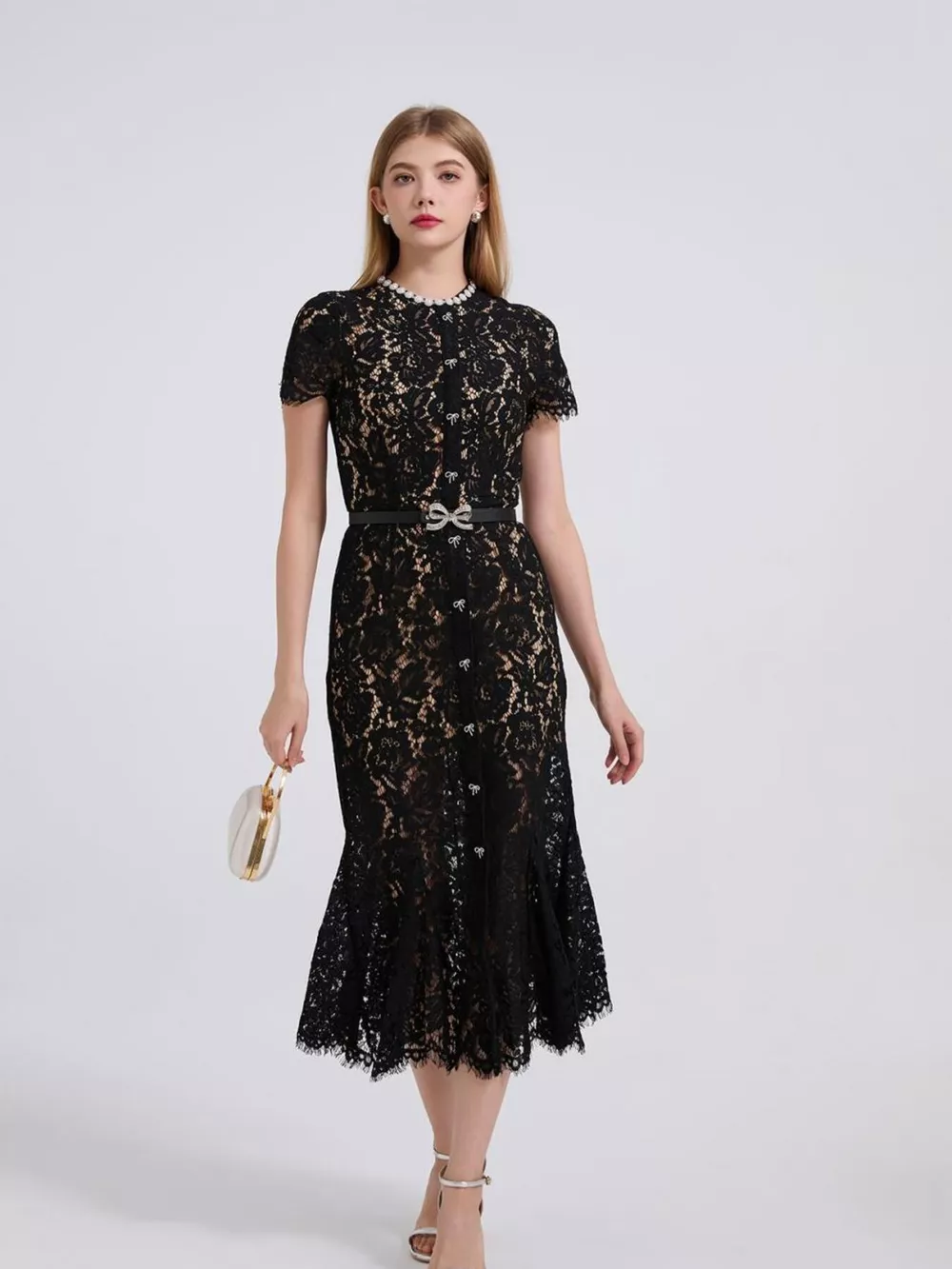 Lace Short Sleeve Mermaid Dress, image 26