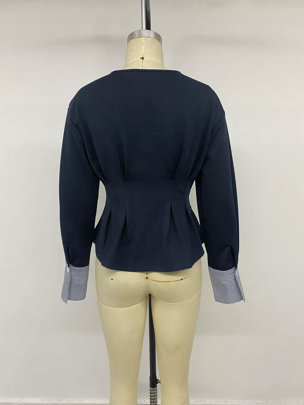 Round Neck Peplum Top with Striped Cuffs, image 13