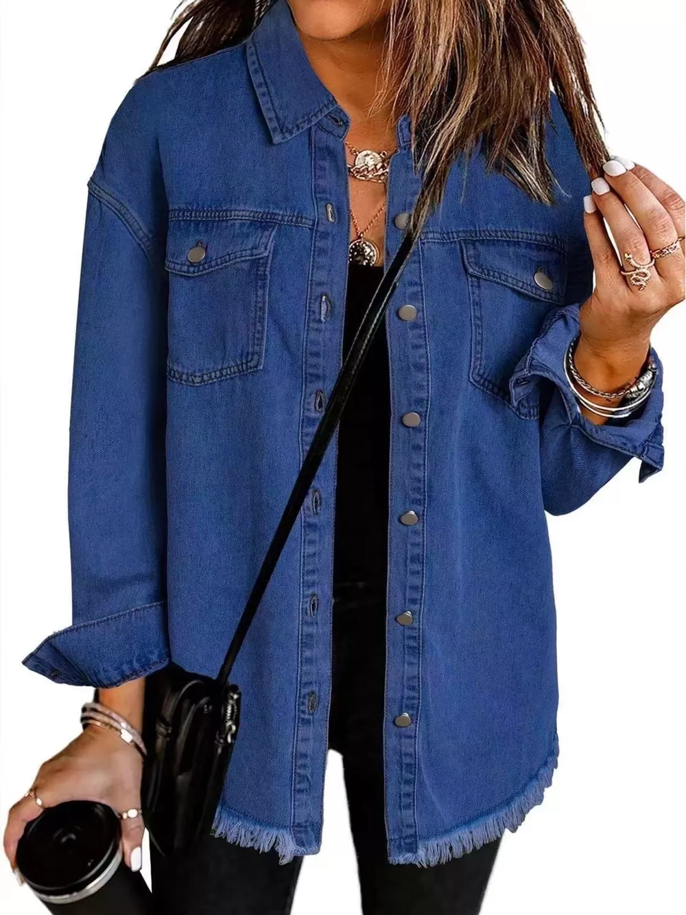 Frayed Hem Button Up Denim Jacket, image 5