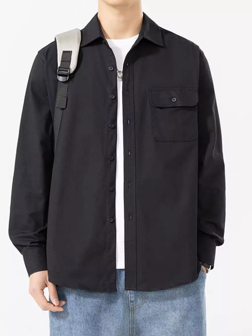 Men's Plus Size Casual Solid Color Long Sleeve Shirt
