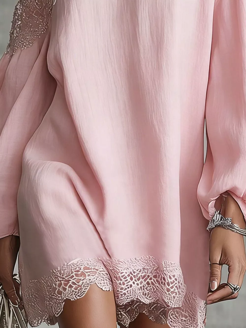 One-Shoulder Lace Trimmed Puff Sleeve Mini Dress, image 3