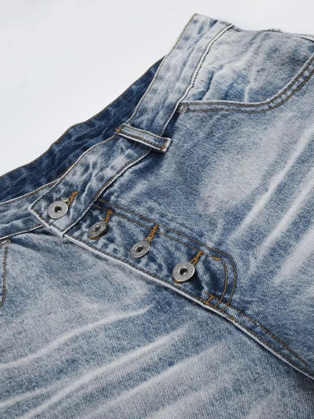 Men's High-Waisted Asymmetric Button-Fly Wide-Leg Denim Capris, image 5