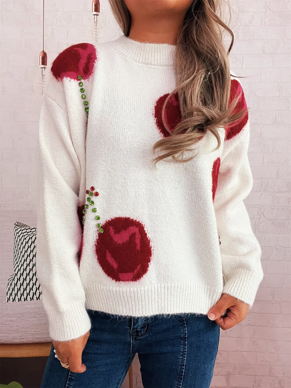 Contrast Cherry Round Neck Sweater, image 4