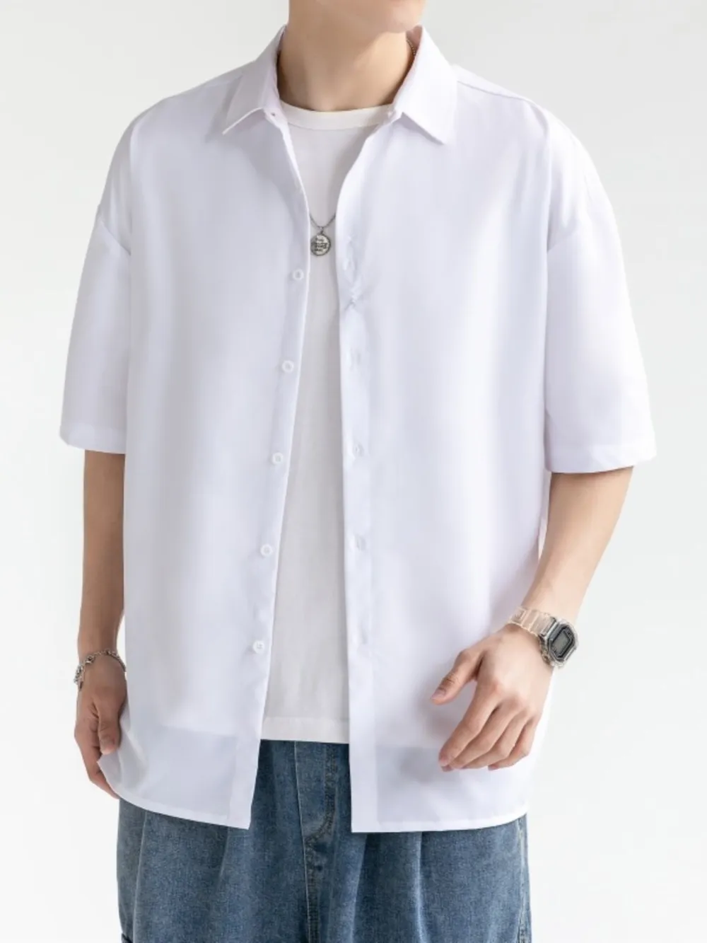 Men's Plus Size Solid Color Casual Short Sleeve Shirt, image 7