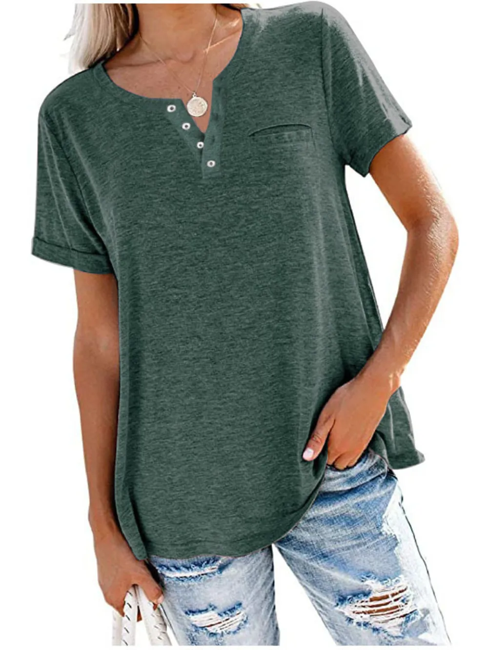 Full Size Notched Short Sleeve T-Shirt Plus Size, image 11