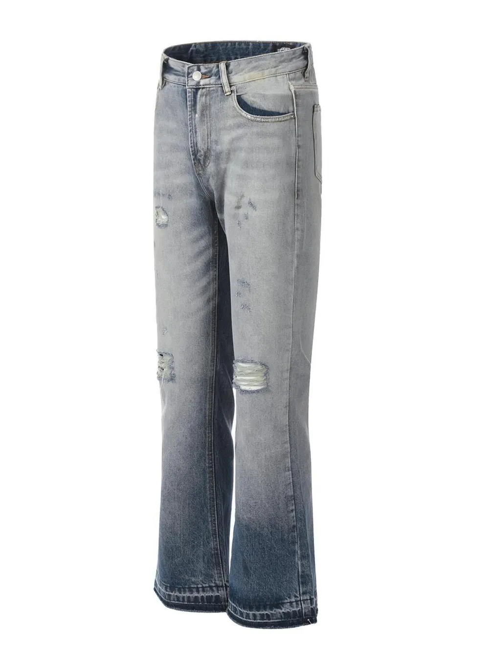 Men's Vintage Washed Gradient Distressed Flare Jeans, image 2