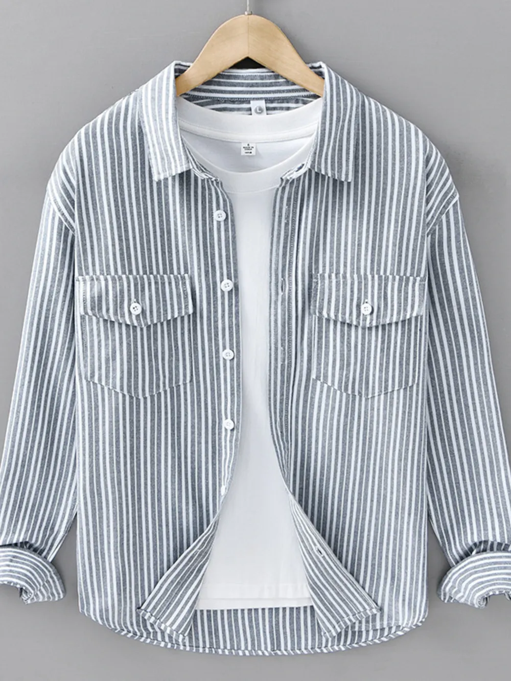 Men's Plus Size Striped Casual Long Sleeve Shirt